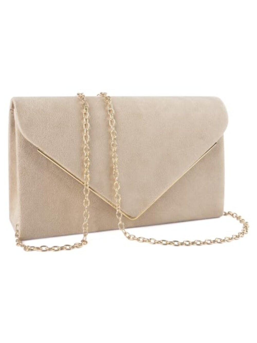 Faux Suede Envelope Clutch with Detachable Chain, Formal Evening Bag